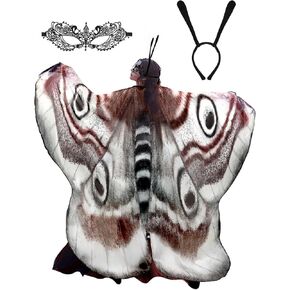 3 PCS Moth Butterfly Wings Cape مجموعة أزياء للبالغين الأجنحة العثة مع قناع الدنت