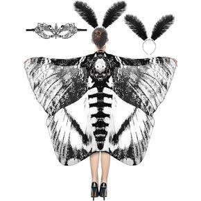 3 Pcs Moth Butterfly Wings Cape Set Adult Costume Moth Wings Moth Cape with Headband Lace Mask for Halloween in Kuwait