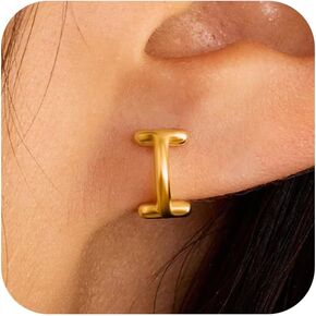 SLOONG Gold Initial Earrings for Women, Letter Stud Hoop Earring Trendy Alphabet A-Z Simple Tiny Small Minimalist Dainty Cute Hypoallergenic Jewelry Gifts