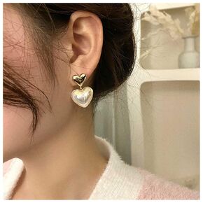 Boho white heart Earrings Gold Heart stud Earrings Puffed Heart drop Earrings Vintage pearl Heart Earrings Jewelry for Women and Girls