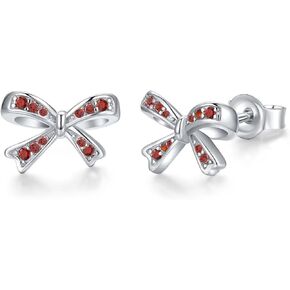 Cute Birthstone Bow Stud Earrings for Girls Women 925 Sterling Silver Bowknot Earrings Valentines Christmas Birthday Gifts for Teens Girls