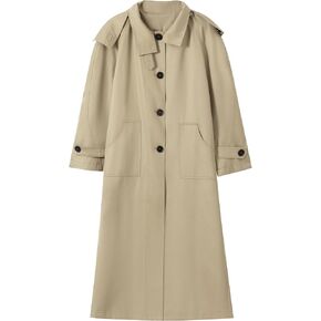 Women's Single Breasted Classic Solid Color Cotton Linen Long Hooded Trench Coat