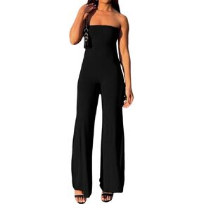 ECHOINE Women Bodycon Tube Top Wide Leg Jumpsuit Off Shoulder Long Pant Romper