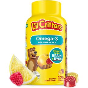 L'il Critters Kids Omega-3 Gummy, 3 Fatty acids, DHA, EPA and ALA. 120 ct (60-120 Day Supply), Delicious Citrus Flavors (No Fishy Taste) from America's Number One Kids Gummy Vitamin Brand