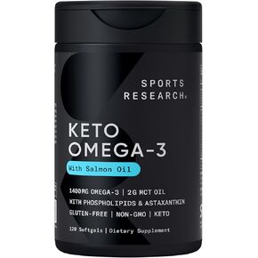Sports Research® Keto Omega Fish Oil 1400mg - Full Spectrum Omega-3 Blend with Astaxanthin & Coconut MCT Oil - Keto Certified, Soy & Gluten-Free (120 Softgels)