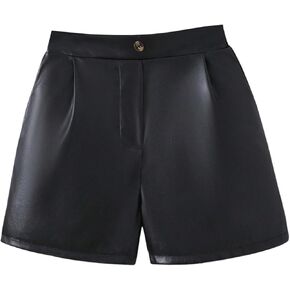SweatyRocks Girl's Pu Leather Wide Leg Shorts Elastic High Waisted Casual Short
