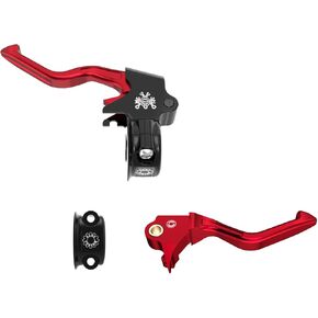 Red Easy Pull Hand Controls Clutch Brake Shift Levers with Clutch Handlebar Clamp Lever Brackets Compatible with Harley Davidson 96-2003 Sportster, 96-2014 Dyna Softail, Tourings