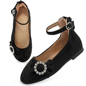 FUDYNMALC Girls Dress Shoes Ballet: Rhinestones Bow Princess Flats for Toddle Little Big Kids Mary Jane Footwear Wedding Party