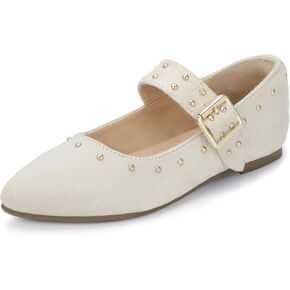 PANDANINJIA Girls Dress Shoes Studded Mary Jane Ballet Flats for Girl Pointed Toe Little Big Kid Flower Girl Party Formal Wedding Shoes