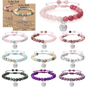 10 Pcs Teacher Appreciation Bracelet Gift Natural Stone End of the Year Teacher Gifts with Message Cards for Women Thank You Gift Graduation