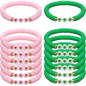 24 Pcs Pink Green Witch Party Favors Gifts Bracelets Polymer Clay Beaded Friendship Bracelets for Witch Party Gifts