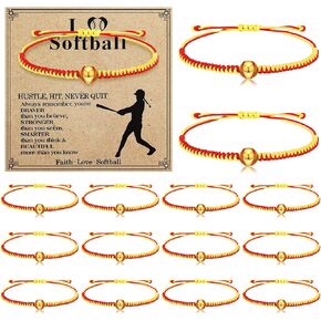 12 PCS Bracelet Bracelet Bulk Softball Party Soft Team Gift Softball Charm Bracelet مع بطاقة سوار ملهمة لاعب Group Player Gift