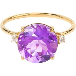 yotreasure 14k Gold Round Solitare الخطوبة للنساء | Amethyst ، Sky Blue Topaz Yellow Gold Rings | متاح في الحجم 6-10