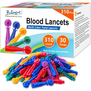 Lancets for Diabetes Testing [310 Count] 30 Gauge Diabetic Lancets for Blood Glucose Testing, Twist Top, Multicolored, Fits Most Lancing Device