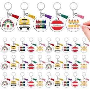 30 Sets Teacher Appreciation Keychains Gifts Bulk, Back to School Appreciation Gift Acrylic DIY Name Keychains Pencil School Bus Apple Rainbow Keychain Birthday Party Reward