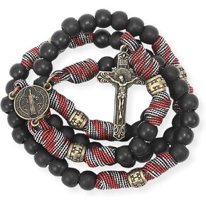 Nazareth Store Paracord Rosary Necklace 8mm Black Beads Antique Bronze Strong Rugged Corded Catholic Rosary with St.Michael Medal & Cross Crucifix