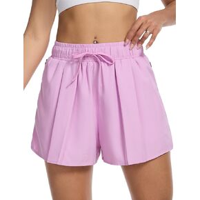 SILKWORLD Running Shorts for Women 2 in 1 Flowy Athletic Shorts Casual Workout Butterfly Gym Shorts with Zipper Pockets