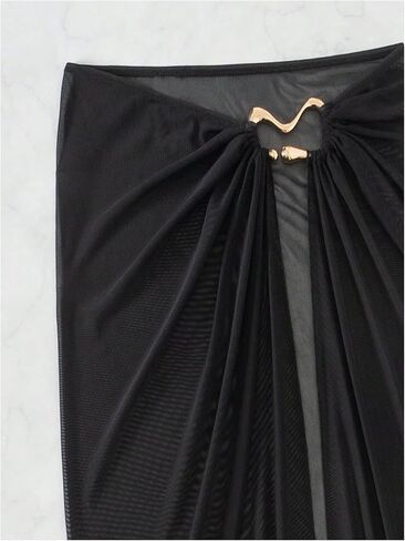 SHENHE Women's Sarong Beach Cover Ups Metal Ring Sheer High Slit Long Skirt Swimsuit Coverup in Saudi Arabia