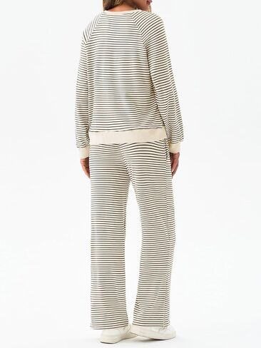 Tankaneo Womens Sweatsuits 2 Piece Sets Striped Long Sleeve Sweatshirt Wide Leg Pants Tracksuit Lounge Set in Saudi Arabia