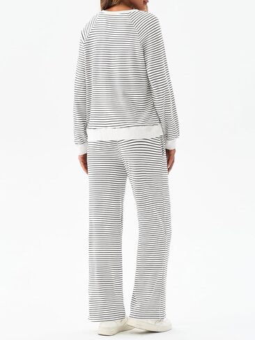 Tankaneo Womens Sweatsuits 2 Piece Sets Striped Long Sleeve Sweatshirt Wide Leg Pants Tracksuit Lounge Set in Kuwait