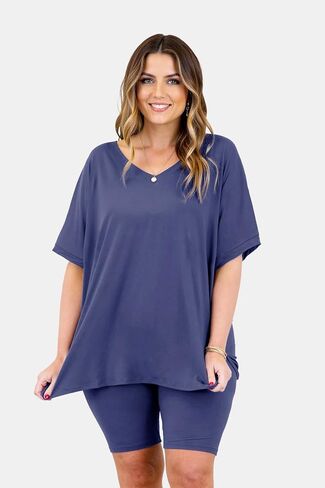 RITERA Plus Size 2 Piece Outfits For Women Shorts Sleeve Biker Shorts Summer Tracksuit V Neck Spilt Hem XL-5XL in Saudi Arabia