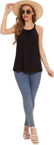 Rosyline Women Camisole with Built in Bra Summer Halter Tank Top Casual Loose Fit Shirts in Kuwait