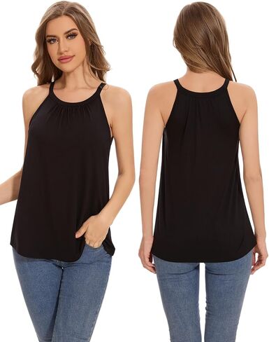 Rosyline Women Camisole with Built in Bra Summer Halter Tank Top Casual Loose Fit Shirts in Kuwait