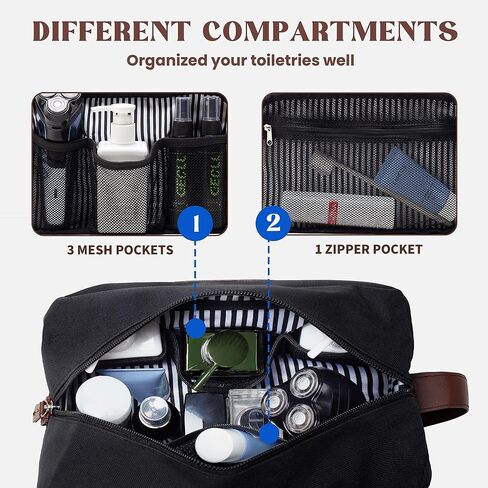 Vorspack Toiletry Bag for Men - Large Dopp Kit for Travel Water Resistant Travel Bag for Toiletries Accessories Lightweight Toiletries Bag - Black in Saudi Arabia
