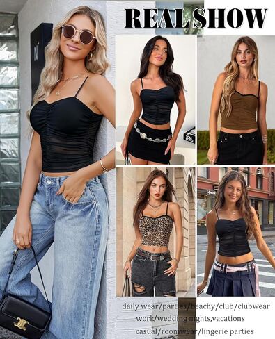 Avidlove Sexy Tops للنساء Y2K Tank أعلى أكمام Camisole Cami Mesh Crive العصرية in Kuwait