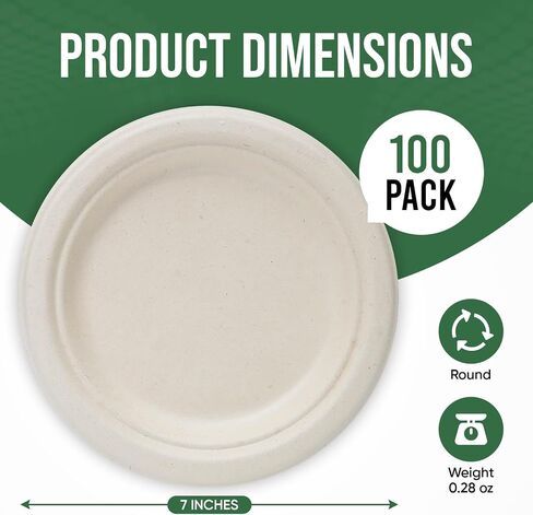 TaidMiao Paper Plates 9 Inches, 100 Pack Disposable Plates For Party – 100% Compostable Plates, Water & Oil Proof Paper Plates, Microwavable Paper Plates Bulk - Brown in Kuwait