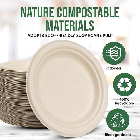 TaidMiao Paper Plates 9 Inches, 100 Pack Disposable Plates For Party – 100% Compostable Plates, Water & Oil Proof Paper Plates, Microwavable Paper Plates Bulk - Brown in Kuwait