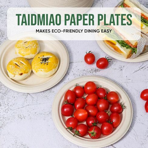 TaidMiao Paper Plates 9 Inches, 100 Pack Disposable Plates For Party – 100% Compostable Plates, Water & Oil Proof Paper Plates, Microwavable Paper Plates Bulk - Brown in Kuwait
