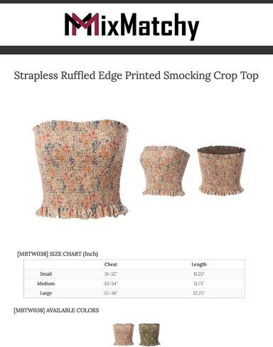 MixMatchy Women's Ruffled Smocking Crop Tube Tops Summer Casual Bandeau Top in Saudi Arabia