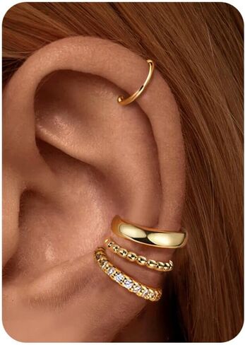 Gold Plated Ear Cuff Earrings for Women Non Piercing - Hypoallergenic Ear Cuffs Silver/Gold Non Tarnish Clip on Cartilage Earrings Fake Earring Set Trendy Jewelry 4Pairs in Saudi Arabia