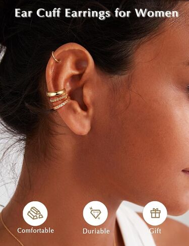 Gold Plated Ear Cuff Earrings for Women Non Piercing - Hypoallergenic Ear Cuffs Silver/Gold Non Tarnish Clip on Cartilage Earrings Fake Earring Set Trendy Jewelry 4Pairs in Saudi Arabia