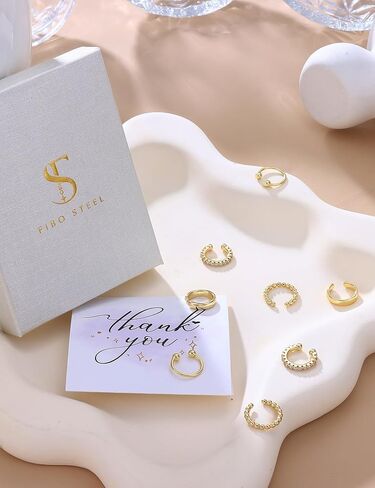 Gold Plated Ear Cuff Earrings for Women Non Piercing - Hypoallergenic Ear Cuffs Silver/Gold Non Tarnish Clip on Cartilage Earrings Fake Earring Set Trendy Jewelry 4Pairs in Saudi Arabia