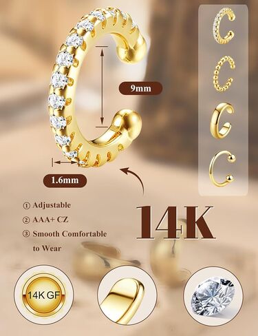 Gold Plated Ear Cuff Earrings for Women Non Piercing - Hypoallergenic Ear Cuffs Silver/Gold Non Tarnish Clip on Cartilage Earrings Fake Earring Set Trendy Jewelry 4Pairs in Saudi Arabia