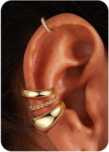 Gold Plated Ear Cuff Earrings for Women Non Piercing - Hypoallergenic Ear Cuffs Silver/Gold Non Tarnish Clip on Cartilage Earrings Fake Earring Set Trendy Jewelry 4Pairs in Saudi Arabia