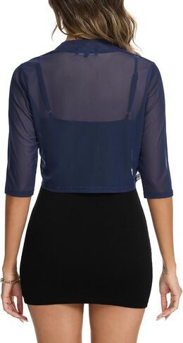 MINTLIMIT Women's Elegant 3/4 Sleeve Sheer Shrug Bolero Open Front Mesh Cropped Cardigan Shrugs Top for Dress in Kuwait