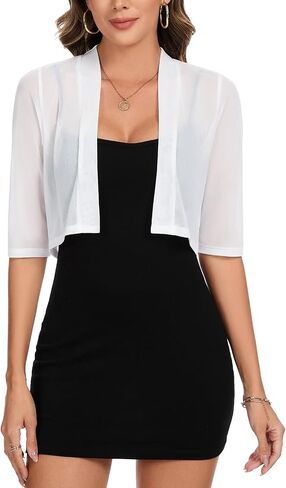 MINTLIMIT Women's Elegant 3/4 Sleeve Sheer Shrug Bolero Open Front Mesh Cropped Cardigan Shrugs Top for Dress in Kuwait