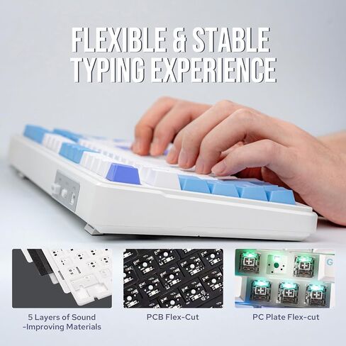 EPOMAKER x Aula F99 Wireless Mechanical Keyboard, Hot Swappable Gasket Custom Gaming Keyboard with Five-Layer Padding, Bluetooth/2.4GHz/USB-C, 8000mAh Battery (White Grey, Graywood V3 Switch) in Kuwait