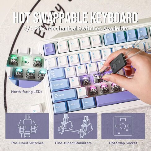 EPOMAKER x Aula F99 Wireless Mechanical Keyboard, Hot Swappable Gasket Custom Gaming Keyboard with Five-Layer Padding, Bluetooth/2.4GHz/USB-C, 8000mAh Battery (White Grey, Graywood V3 Switch) in Kuwait