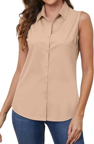 Wrinkle Free Womens Sleeveless Button Down Shirts for Women Stretch Business Office Formal Work Blouses Tops in Saudi Arabia