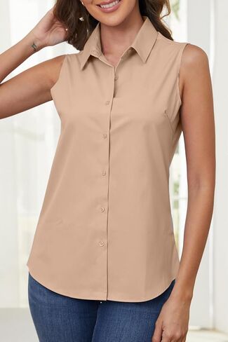 Wrinkle Free Womens Sleeveless Button Down Shirts for Women Stretch Business Office Formal Work Blouses Tops in Saudi Arabia