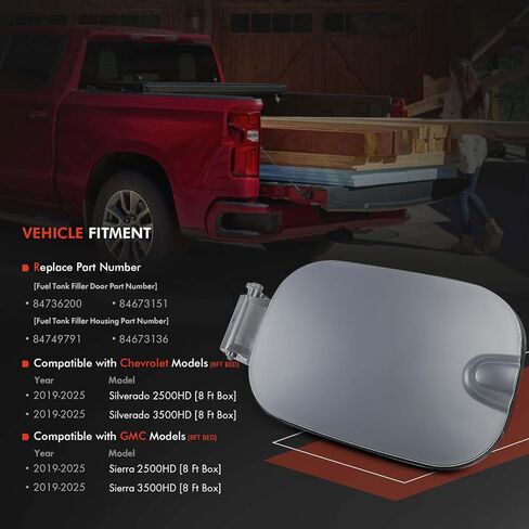 أنبوب حشو خزان الوقود مع إغاثة باب قبعة من أجل تشيفي سيلفرادو 2500 3500 HD لـ GMC Sierra 2500 3500 HD 2019-2025 - فقط طراز غاز HD فقط وسرير 8ft - استبدل# 84749791 ، 84736200 - أبيض - أبيض in Kuwait