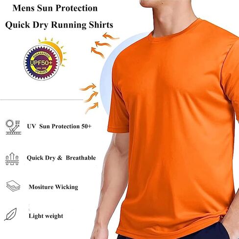 Mens Active T Shirts High Visible Sun Protection Cool Dry Fit Athletic Running Shirts Men's Rash Guard in Saudi Arabia