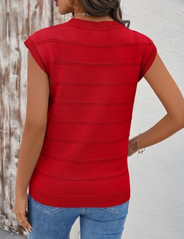 AKEWEI Sweater Vest Women Sleeveless Knitted V Neck Cap Sleeve Pullover Tank Tops 2025 Summer Fall Fashion Causal Trendy in Saudi Arabia