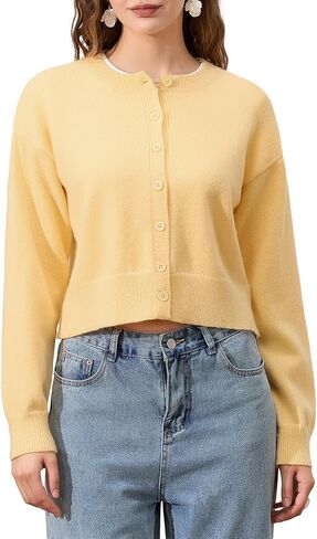 Womens Y2K Cardigan Sweaters Long Sleeve Open Front Button Down Crop Sweater Solid Knit Pullover Fall Outfits Tops in Saudi Arabia