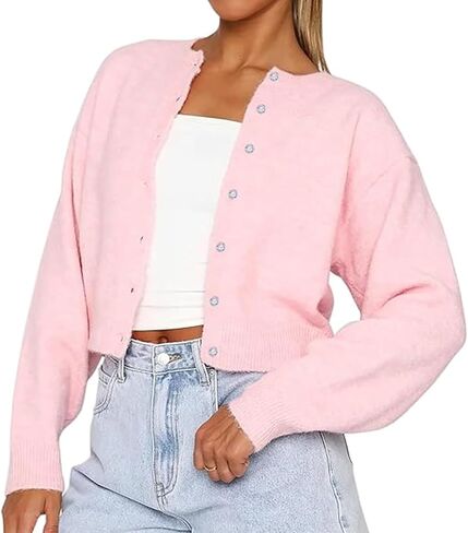 Womens Y2K Cardigan Sweaters Long Sleeve Open Front Button Down Crop Sweater Solid Knit Pullover Fall Outfits Tops in Saudi Arabia