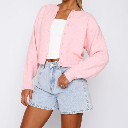 Womens Y2K Cardigan Sweaters Long Sleeve Open Front Button Down Crop Sweater Solid Knit Pullover Fall Outfits Tops in Saudi Arabia